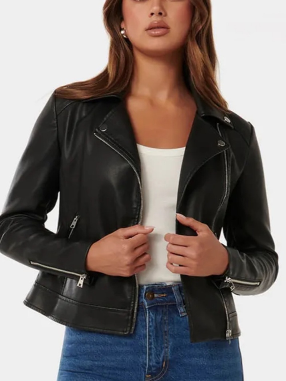Ever New Kylie Biker Jacket Black Faux Leather Moto Jacket 2